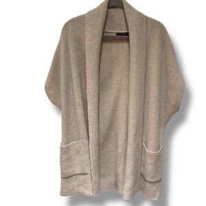 Peruvian Connection 100% Royal Alpaca Sweater Cardigan Wrap Shawl Collar M/L Tan